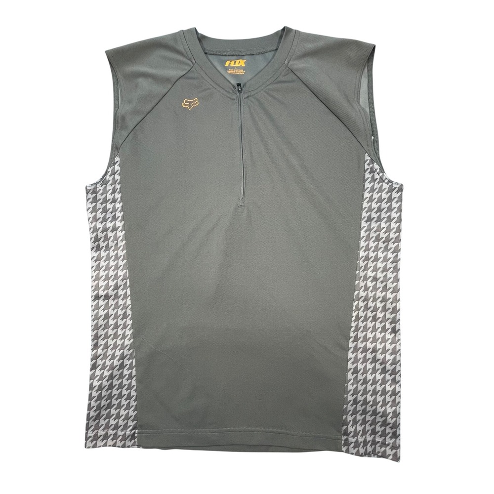 Fox Gray Houndstooth Quarter Zip Sleeveless Cycling Jersey Mens Large